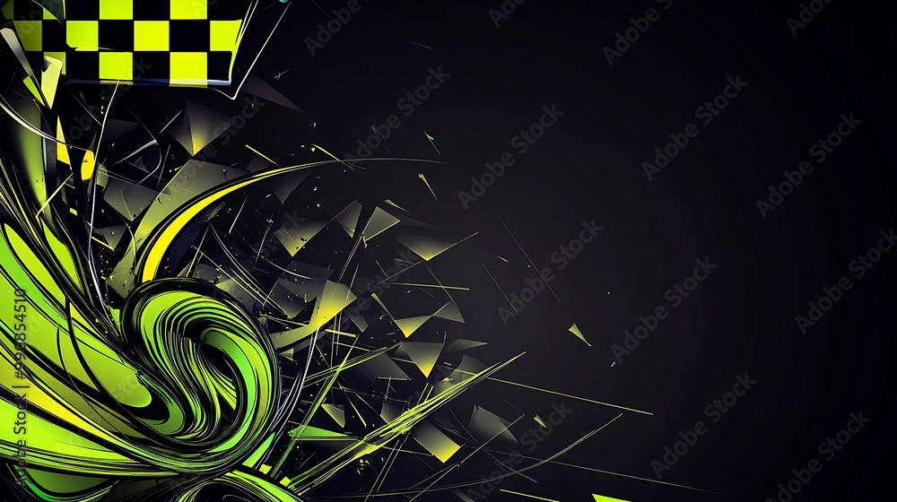 Aufkleber abstract green and black checkered flag design with sharp edges and a spiral.