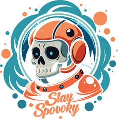 Fototapeta premium Illustration of a skull with an astronaut helmet surrounded by floating bubbles. Generative AI.