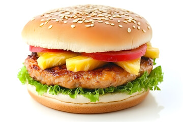 Delicious Chicken Pineapple Burger isolated on white background