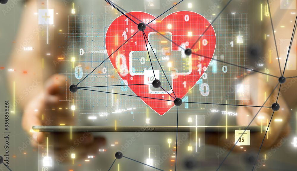 Poster digital medical futuristic interface 3d rendering