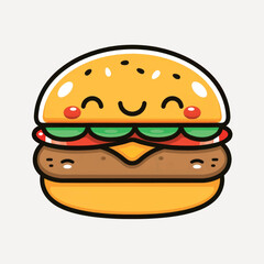 Cute cartoon smiling burger