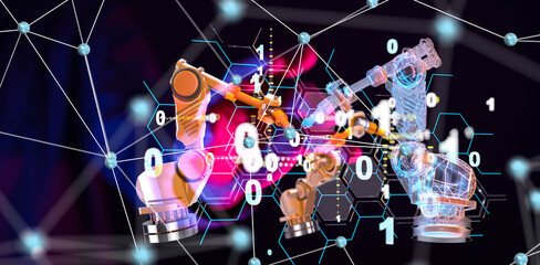 Neural network 3D illustration. Big data and cybersecurity