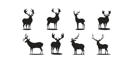 Cervid, reindeer or deer set flat cartoon isolated on white background. Vector isolated illustration