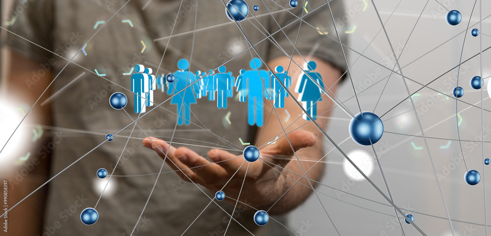 Fototapete Global network. Blockchain. 3D illustration. Neural networks and artificial intelligence. Abstract