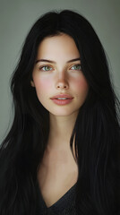 Naklejka premium Beautiful Young Woman with Black Hair and Freckles