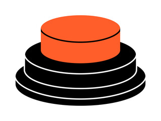 Hand drawn cute cartoon illustration emergency warning red button. Danger alarm pressbutton. Flat vector problem caution sign in doodle style. Security breach. Stop signal. Launch or start. Isolated.