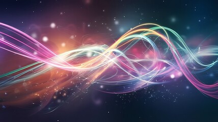 Obraz premium An abstract design with flowing colorful lights, creating swirling patterns that emit soft glows and sparkles, enhancing the magical atmosphere --ar 16:9