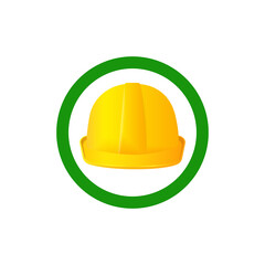Fototapeta premium Good helmet icon. Yellow safe symbol. Helmet of builder with green ring.