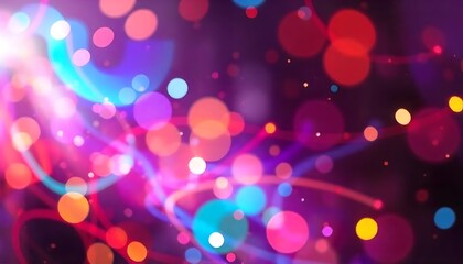 An abstract design with flowing colorful lights, creating swirling patterns that emit soft glows and sparkles, enhancing the magical atmosphere --ar 16:9