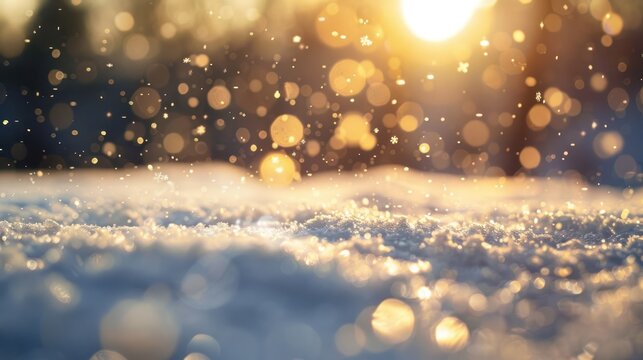photograph of Colerfull of Snowflakes falling on the ground reflect the light of the glittering sun