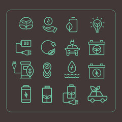 Electric car premium line icons