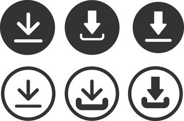 Set of Simple Download icons. Group of Download web button. collection Upload button. Load symbol. Round Vector illustration.