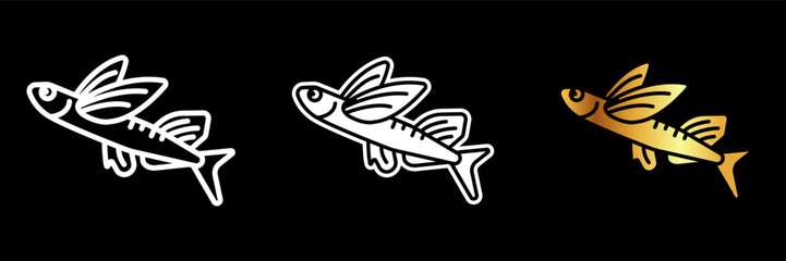 Flying Fish icon, A marine fish known for its ability to glide above the water's surface, using its elongated fins for flight.