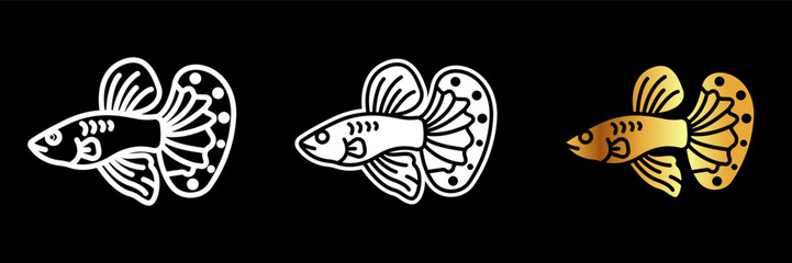 Guppy Icon, A small, colorful freshwater fish known for its adaptability and vibrant patterns, commonly kept in home aquariums.