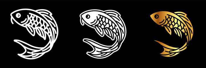 Koi Fish Icon, A colorful, ornamental fish often kept in outdoor ponds, symbolizing luck and prosperity in Japanese culture.
