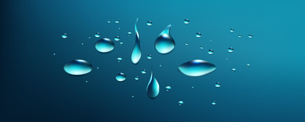 Rain transparent drops flow down the glass.Realistic wet condensation texture.Fresh water splash effect on the surface.Liquid spreading droplet shapes.