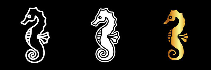 Seahorse Icon, A small, upright-swimming fish with a horse-like head and prehensile tail, often found in shallow coastal waters.