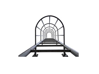 Industrial safety ladder isolated on white background. Aluminium cage ladder to enter the roof. Emergency fire escape staircase. Moving forward and motivation concept. A way to be successful life/ © Twt24