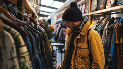 A man shops for clothes in a store.