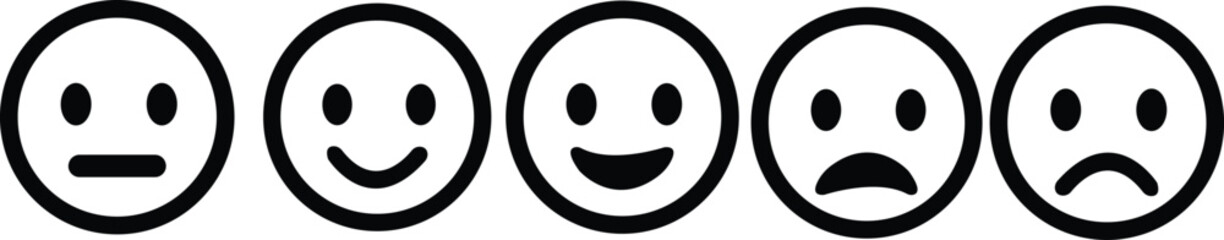 Fototapeta premium Set of different facial expression emoji face icons. Happy and sad feeling faces emoticon . Smiley and depressed emotions. Mixed expressions an mood