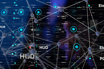 Neural network 3D illustration. Big data and cybersecurity