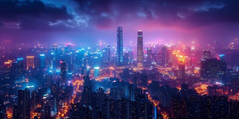 Obraz premium Modern Cityscape at Night with Glowing Lights