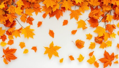 With the arrival of autumn, the fallen leaves begin to disperse. Autumn is written from the fallen leaves in the middle of the picture. Pattern drawing. 