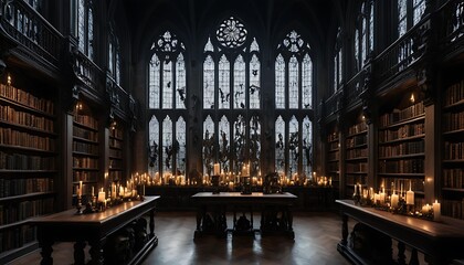 Gothic Halloween University Library Illustration Background 