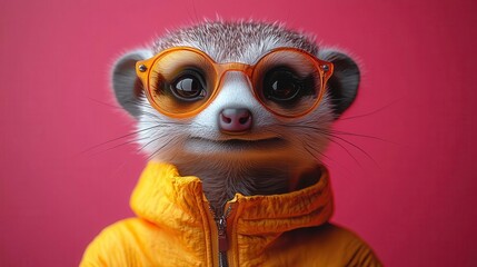 whimsical meerkat character wearing vibrant fashionable outfit against a solidcolored background playful and eyecatching illustration perfect for party invitations or childrens designs