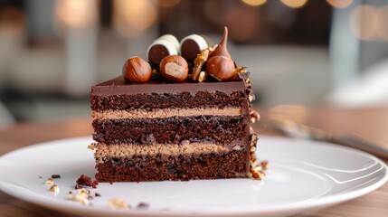 Decadent Chocolate Hazelnut Cake Slice