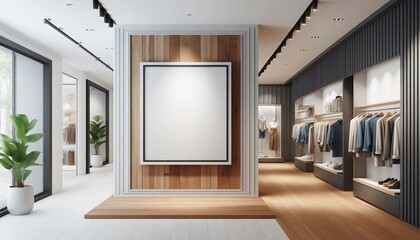 An empty billboard on the wall in the store. A copy of the space for your advertisement, layout.