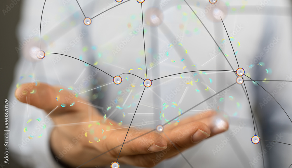 Leinwandbilder Global network. Blockchain. 3D illustration. Neural networks and artificial intelligence. Abstract