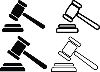 Group of gavel set icons. Judge gavels collection flat icon. Auction hammer icon. Gavel icon in different style. Court tribunal symbol - stock vector.