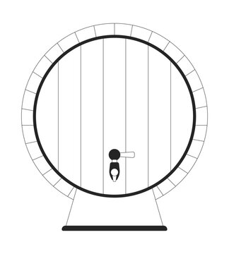 recommend clip art: Huge wooden barrel with tap and stillage black and white 2D line object. Liquor products tank. Alcohol drinks containing cask isolated clip art vector outline item. Monochromatic spot illustration