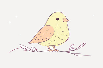 Cute bird illustration on branch