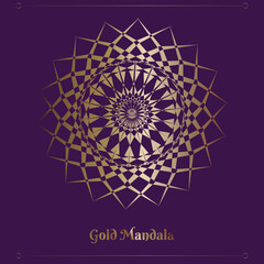 Golden mandala design, hand drawn art, Indian mandala art pattern, yoga, relaxing and easy mandala art for tattoo design, vector mandala design. Regal purple violet for Diwali, celebration and wedding