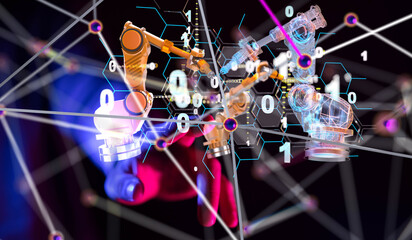 Neural network 3D illustration. Big data and cybersecurity - 3d