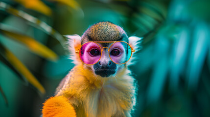 Fototapeta premium Squirrel monkey with sunglasses