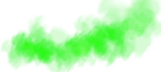 Fantastic green smoke. Magic smoke. Smog cloud on podium or stage. Fog vapor over ground or water surface, magic haze. PNG.
