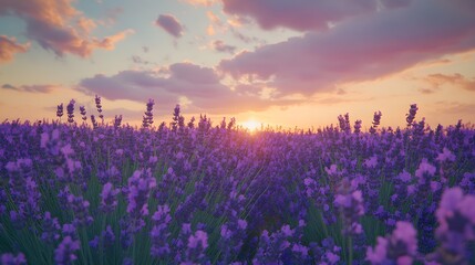 Naklejka premium A tranquil purple field stretching across the horizon image