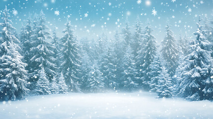 background with a snowy forest scene, showcasing snow-covered trees, a winter landscape, and a peaceful, frosty atmosphere