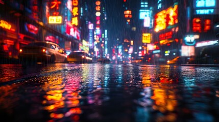 Obraz premium Glowing neon graffiti illuminating dark city rooftops on foggy night picture