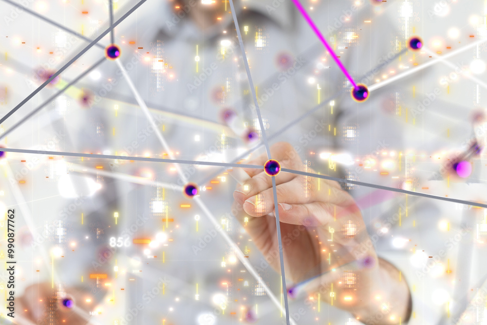 Aufkleber Neural network 3D illustration. Big data and cybersecurity - 3d