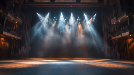 Naklejka premium Empty dark stage with spotlight illuminated