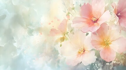A delicate and captivating watercolor painting showcasing a soft pastel hued floral arrangement with subtle brushstrokes and light splashes of color creating a serene and enchanting impression