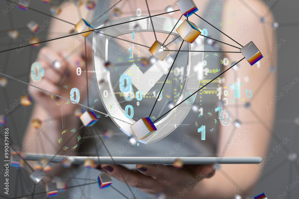 Poster cybersecurity and information or network protection 3d