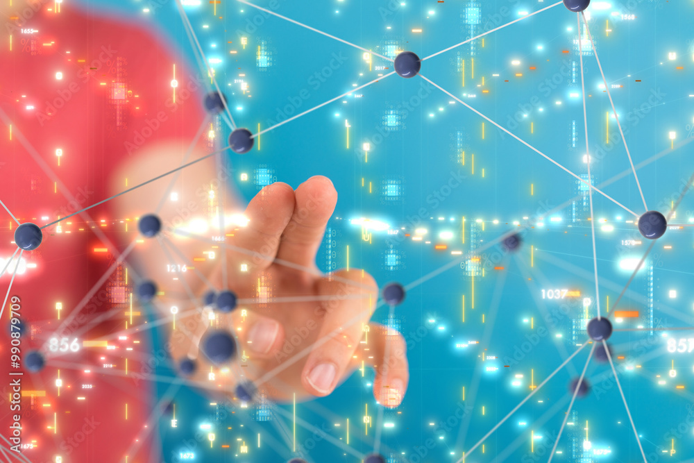 Aufkleber Neural network 3D illustration. Big data and cybersecurity