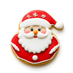 Holiday Christmas Santa Claus Cookie top view isolated on white