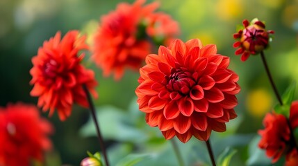 A breathtaking photograph showcasing a stunning array of bold vibrant red flowers in full bloom against a softly blurred natural background  The floral display exudes an air of elegance and beauty