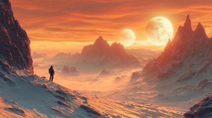 Lone Explorer on an Alien Desert Landscape